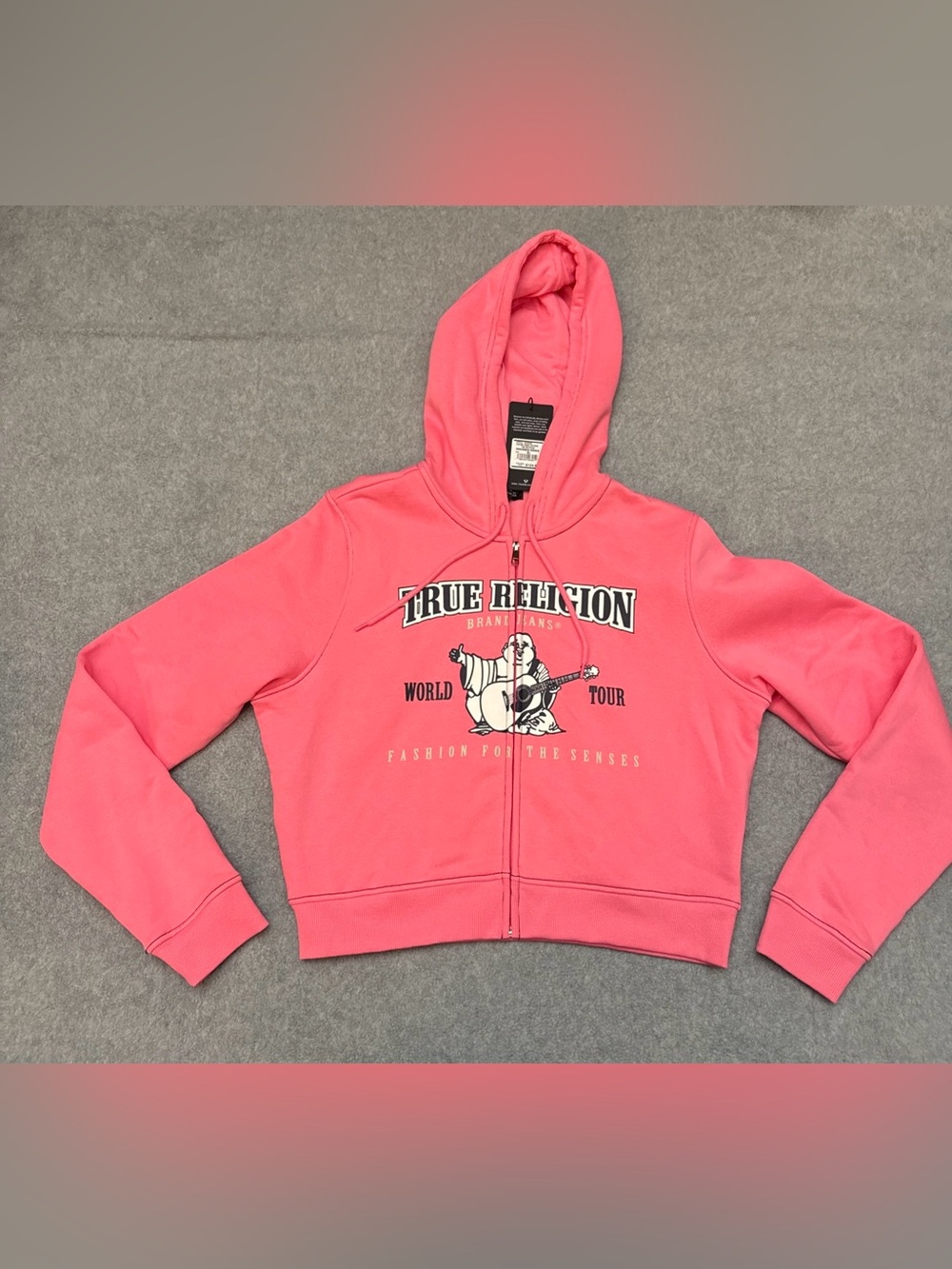 True Religion Pink Zip-Up Hoodie with True Religion Graphic Womens XL New W Tags